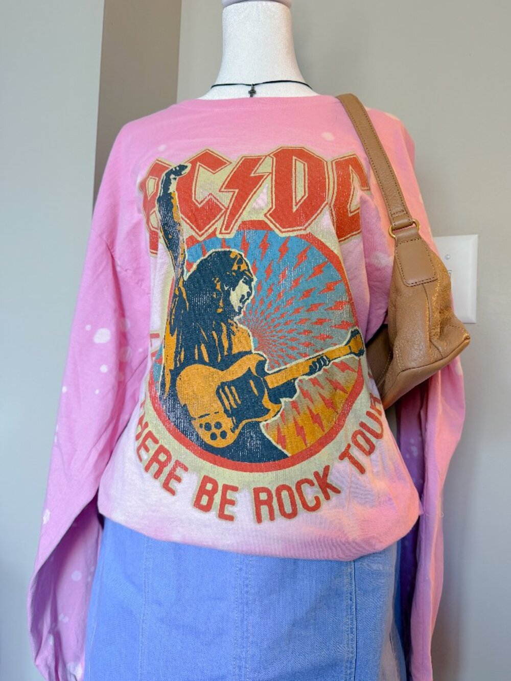 AC/DC Pink Bleach Splatter Long Sleeve Tee Shirt – Size M/L